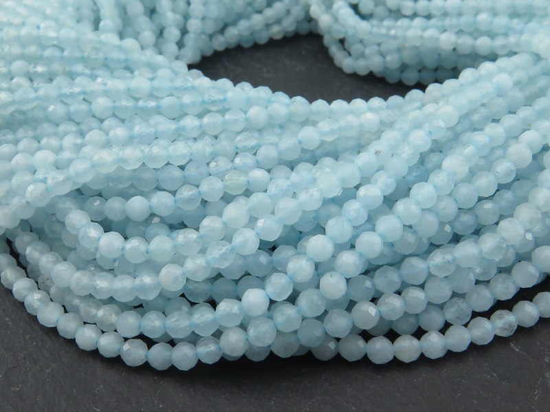 AA Aquamarine Micro-Faceted Round Beads 3mm ~ 12.5'' Strand