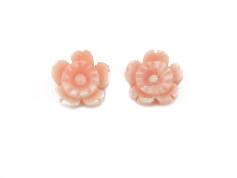 Pink Coral Carved Flower Cabochon 8mm ~ Half Drilled ~ PAIR