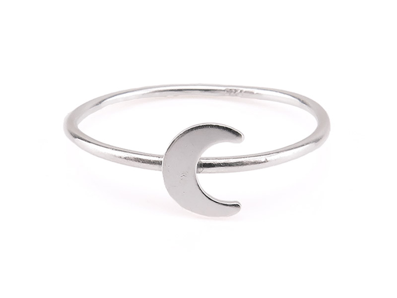 Sterling Silver Stacking Ring with Crescent Moon ~ Size P