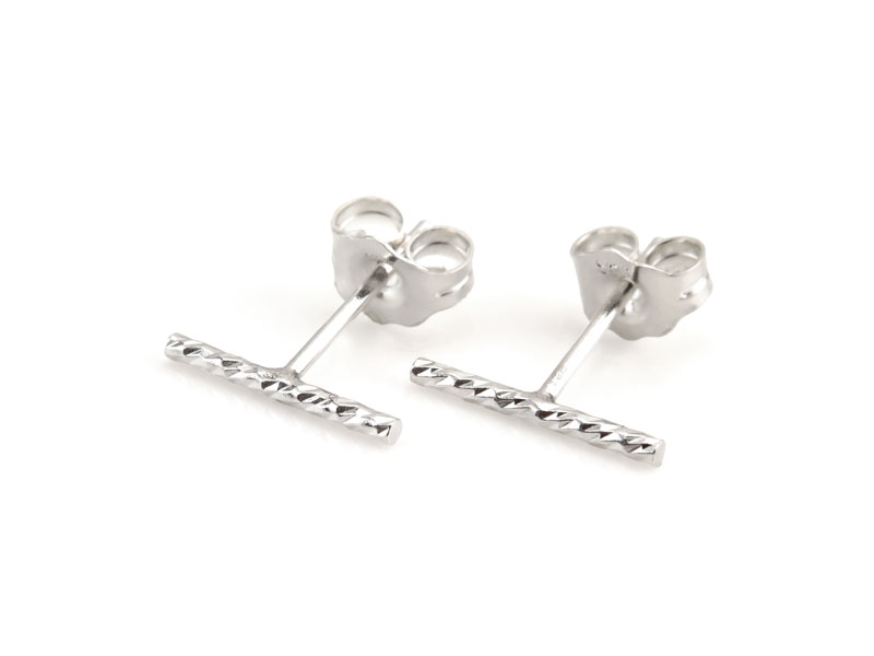 Sterling Silver Sparkle Bar Ear Studs  ~ PAIR