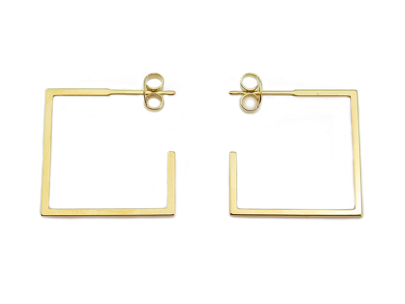 Gold Vermeil Square Stud Earrings 20mm ~ PAIR