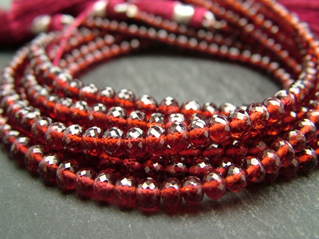AA+ Garnet Micro-Faceted Rondelles ~ Various Sizes ~ 8.25'' Strand