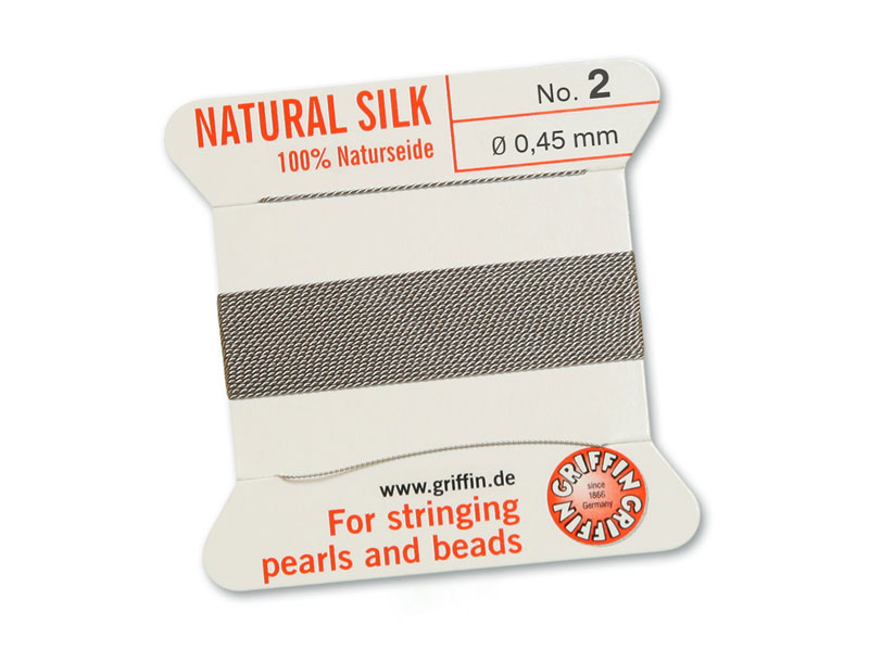 Griffin Silk Beading Thread & Needle ~ Size 2 ~ Grey