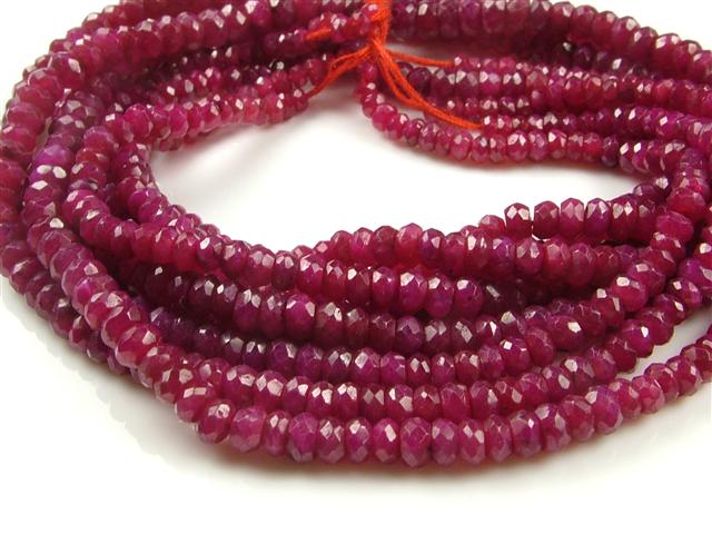 Dyed Ruby Micro-Faceted Rondelles 4-4.5mm ~ 15'' Strand