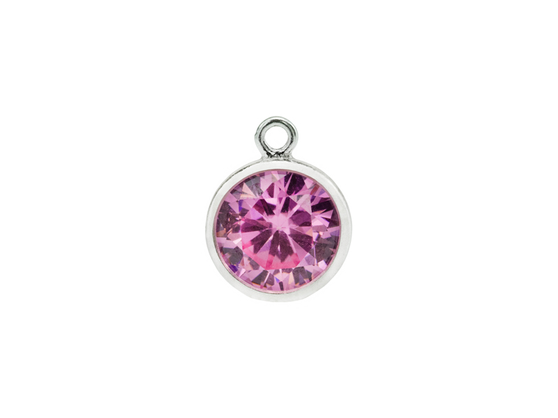 Cubic Zirconia Sterling Silver Charm ~ Pink ~ 8.5mm