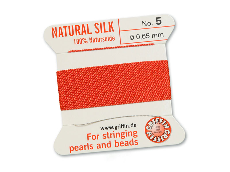 Griffin Silk Beading Thread & Needle ~ Size 5 ~ Coral