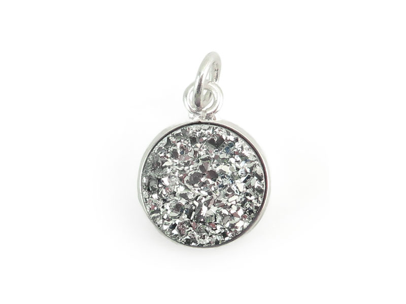 Sterling Silver Silver Druzy Round Pendant 14mm