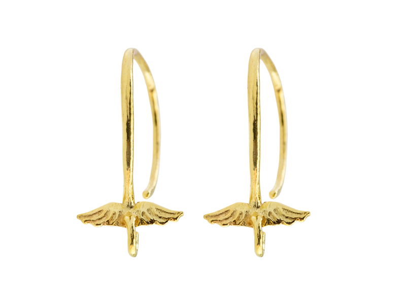 Gold Vermeil Round Angel Wings Ear Wire ~ PAIR