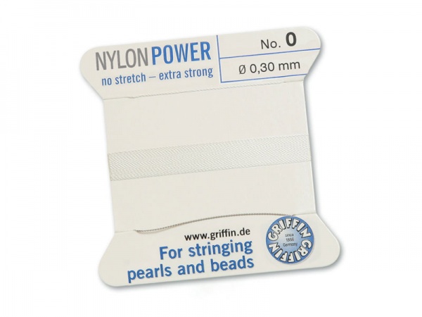 Griffin Nylon Power Beading Thread & Needle ~ Size 0 ~ White