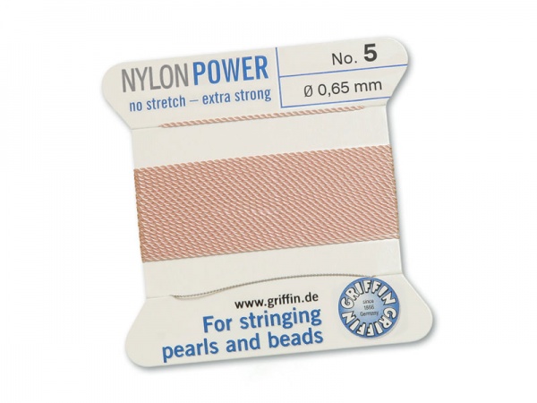 Griffin Nylon Power Beading Thread & Needle ~ Size 5 ~ Light Pink