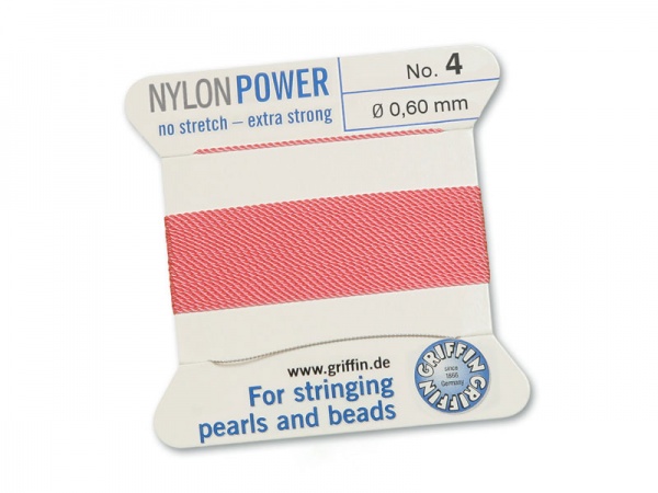 Griffin Nylon Power Beading Thread & Needle ~ Size 4 ~ Dark Pink