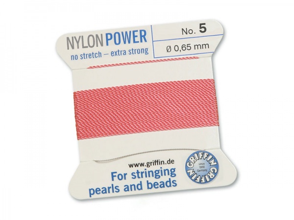 Griffin Nylon Power Beading Thread & Needle ~ Size 5 ~ Dark Pink