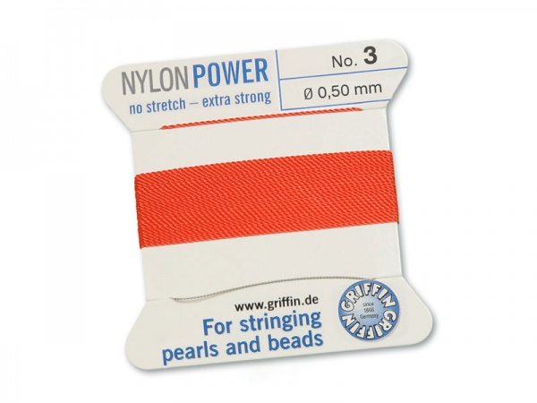 Griffin Nylon Power Beading Thread & Needle ~ Size 3 ~ Coral