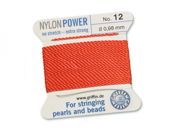 Griffin Nylon Power Beading Thread & Needle ~ Size 12 ~ Coral