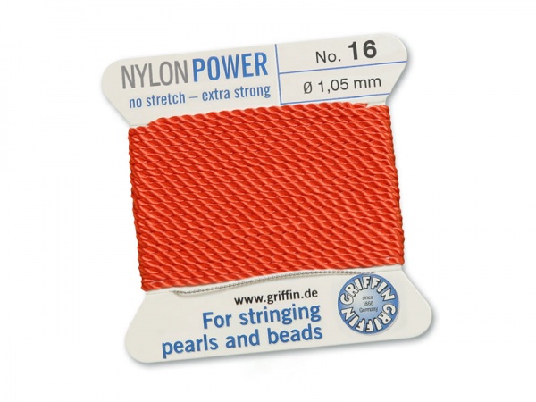 Griffin Nylon Power Beading Thread & Needle ~ Size 16 ~ Coral