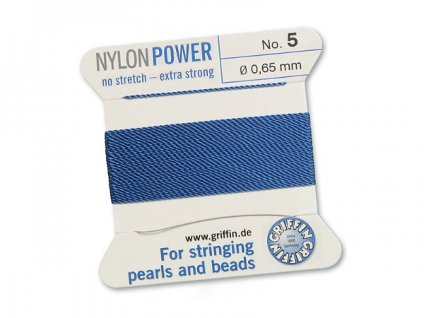 Griffin Nylon Power Beading Thread & Needle ~ Size 5 ~ Blue