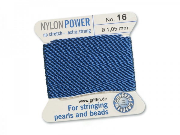 Griffin Nylon Power Beading Thread & Needle ~ Size 16 ~ Blue