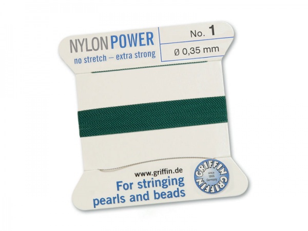 Griffin Nylon Power Beading Thread & Needle ~ Size 1 ~ Green