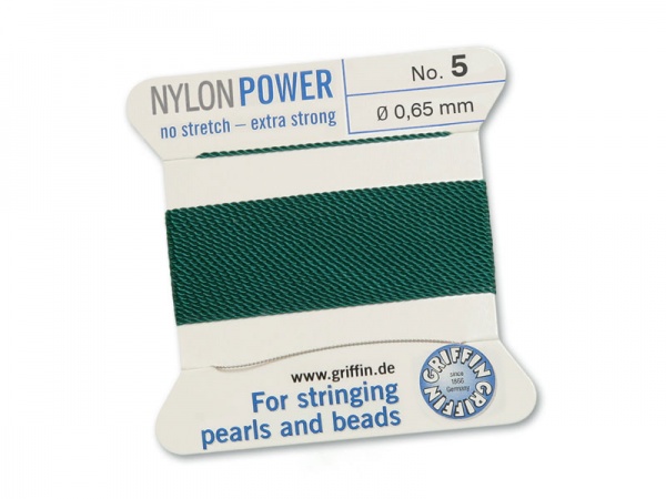 Griffin Nylon Power Beading Thread & Needle ~ Size 5 ~ Green