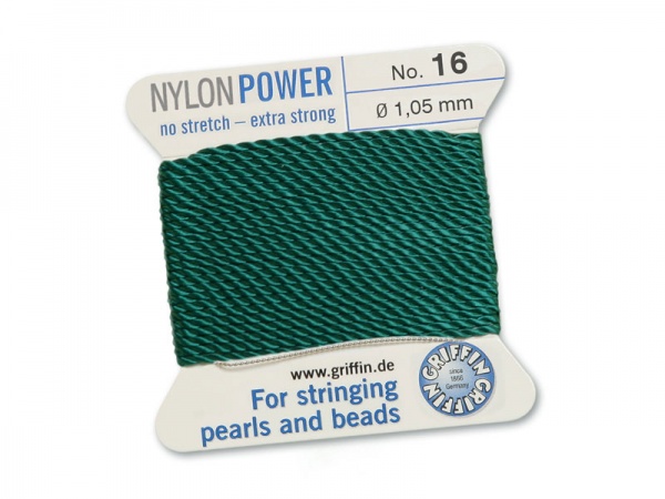 Griffin Nylon Power Beading Thread & Needle ~ Size 16 ~ Green