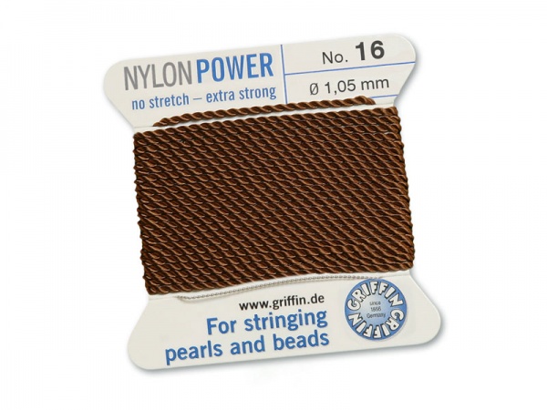 Griffin Nylon Power Beading Thread & Needle ~ Size 16 ~ Brown