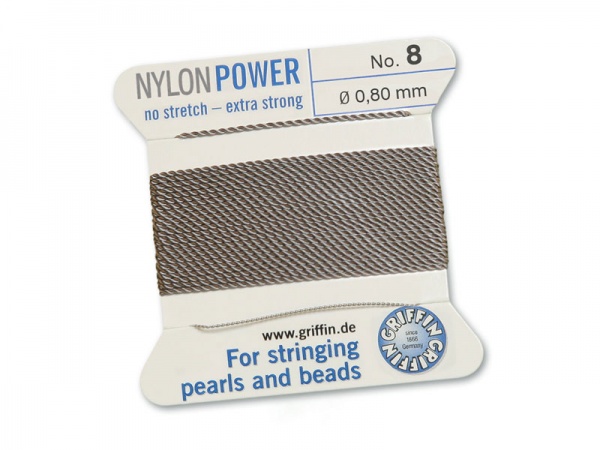 Griffin Nylon Power Beading Thread & Needle ~ Size 8 ~ Grey