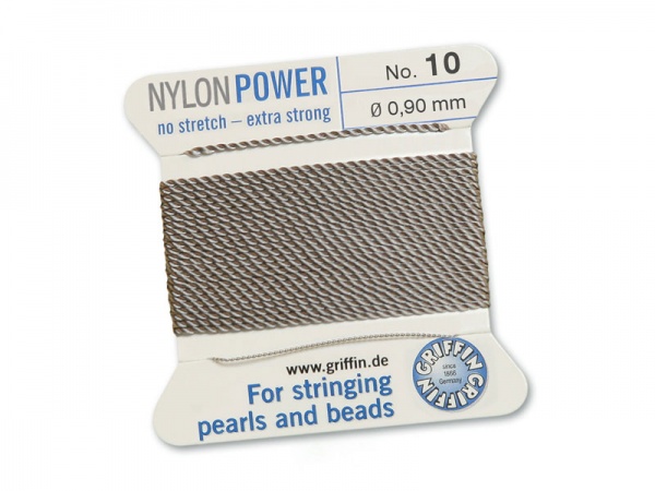 Griffin Nylon Power Beading Thread & Needle ~ Size 10 ~ Grey