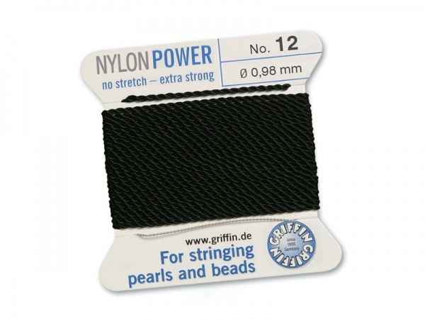 Griffin Nylon Power Beading Thread & Needle ~ Size 12 ~ Black