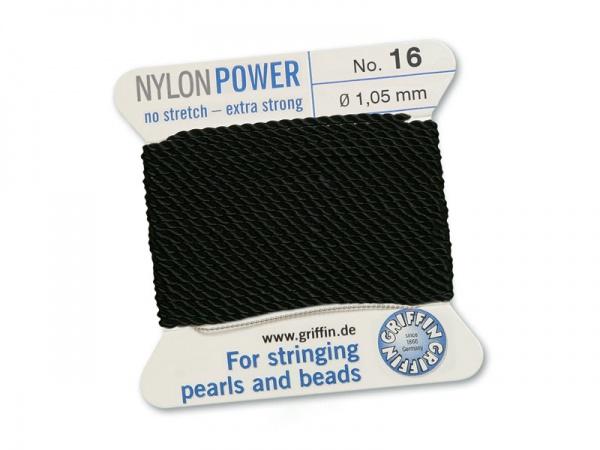 Griffin Nylon Power Beading Thread & Needle ~ Size 16 ~ Black
