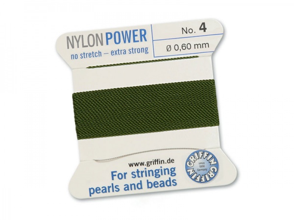 Griffin Nylon Power Beading Thread & Needle ~ Size 4 ~ Olive