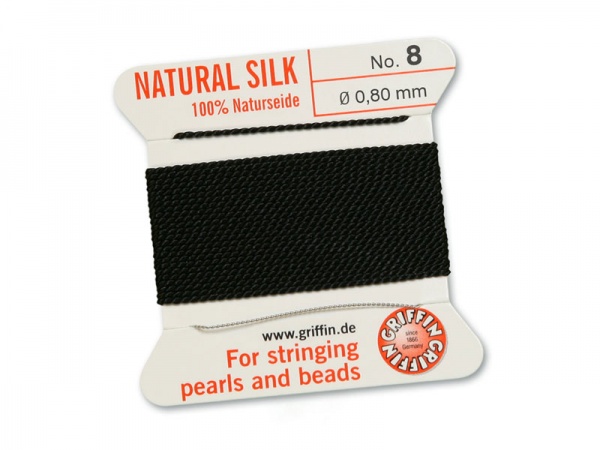 Griffin Silk Beading Thread & Needle ~ Size 8 ~ Black