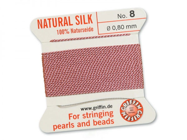 Griffin Silk Beading Thread & Needle ~ Size 8 ~ Dark Pink
