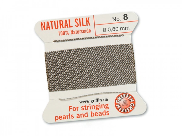 Griffin Silk Beading Thread & Needle ~ Size 8 ~ Grey