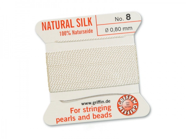 Griffin Silk Beading Thread & Needle ~ Size 8 ~ White