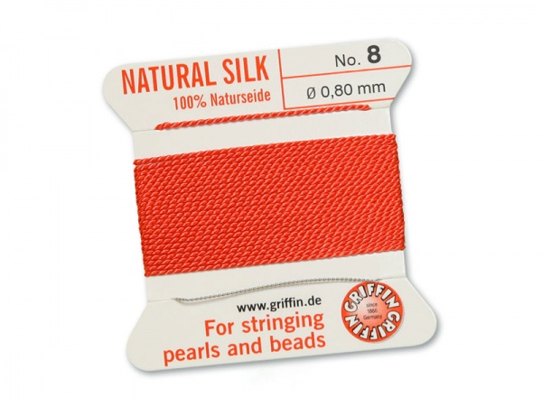 Griffin Silk Beading Thread & Needle ~ Size 8 ~ Coral