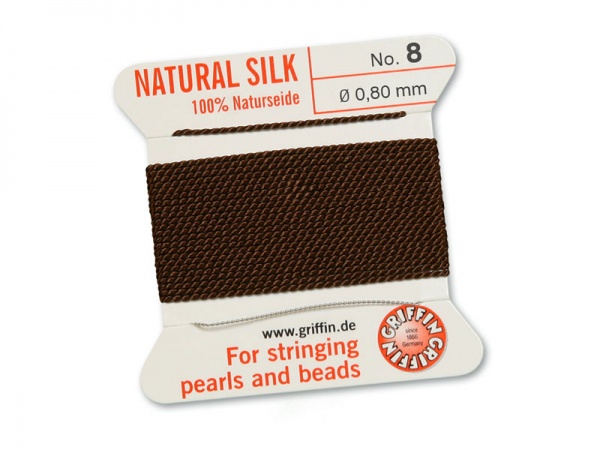 Griffin Silk Beading Thread & Needle ~ Size 8 ~ Brown