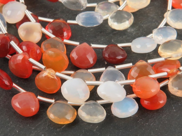 AA+ Fire Opal Micro Faceted Heart Briolettes 7-8mm ~ 10'' Strand