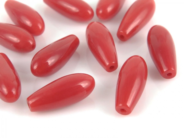 Red Coral Drop ~ Half Drilled ~ 10mm x 4mm