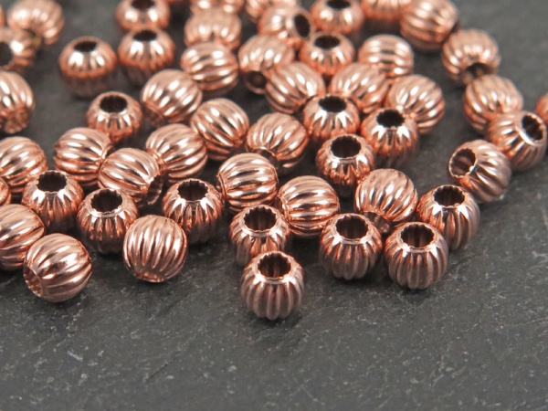 Rose Gold Vermeil Corrugated Round Bead 3mm ~ Pack of 10