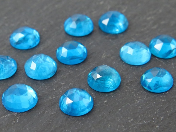 Neon Blue Apatite Rose Cut Round Cabochon ~ Various Sizes