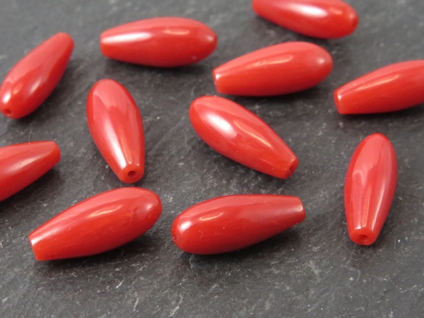 Red Coral Drop ~ Full Drilled ~ 10mm x 4mm