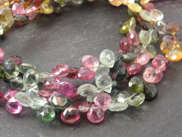 Multi-Tourmaline Faceted Heart Briolettes 5-5.5mm ~ 8'' Strand