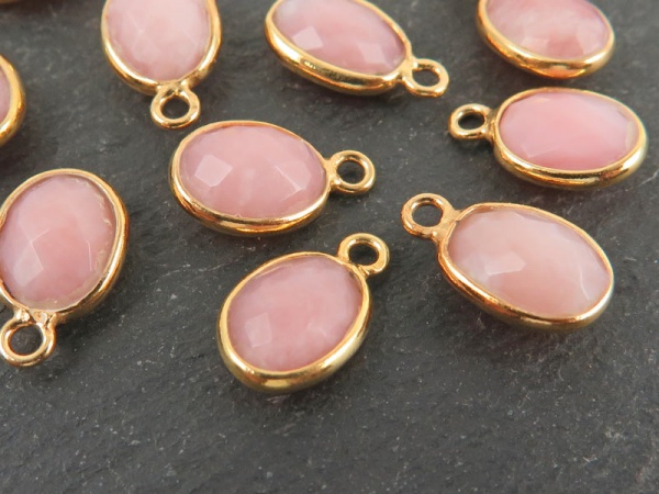 Gold Vermeil Pink Opal Oval Charm 11-12mm