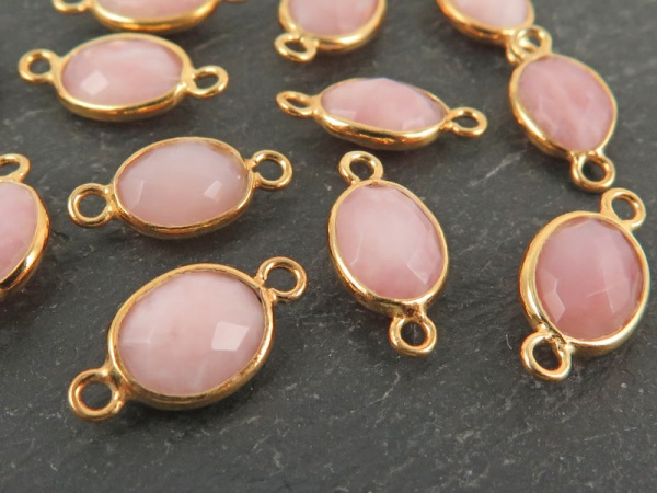 Gold Vermeil Pink Opal Oval Connector 15mm