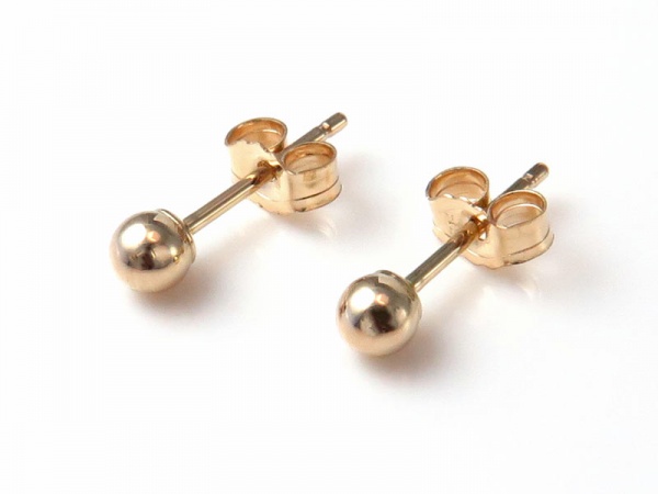 14K Gold Round Studs 3mm ~ PAIR