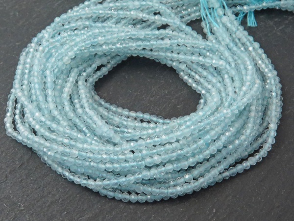 AAA Aquamarine Micro-Faceted Rondelles 2mm ~ 13'' Strand