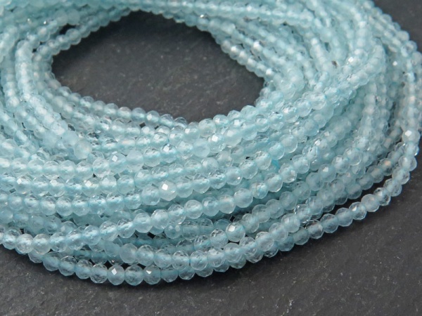 AAA Aquamarine Micro-Faceted Rondelles 2mm ~ 12.5'' Strand