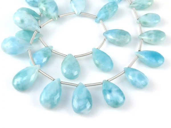 AA+ Larimar Micro-Faceted Pear Briolettes 12-14mm ~ 8'' Strand