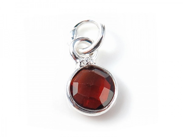 Sterling Silver Garnet Round Charm 6mm