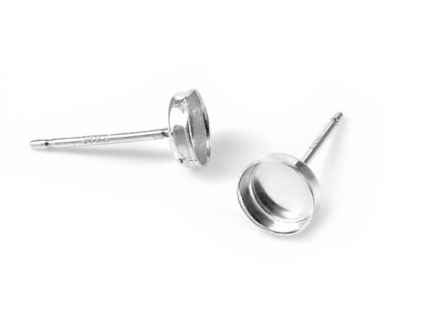 Sterling Silver Round Bezel Cup Ear Stud 4mm ~ PAIR